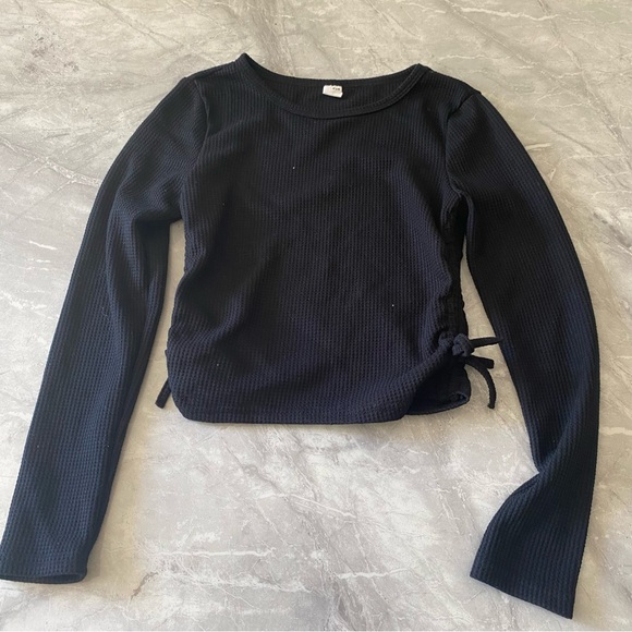 SHEIN Tops - SHEIN Navy Long Sleeve Top with Side Tie